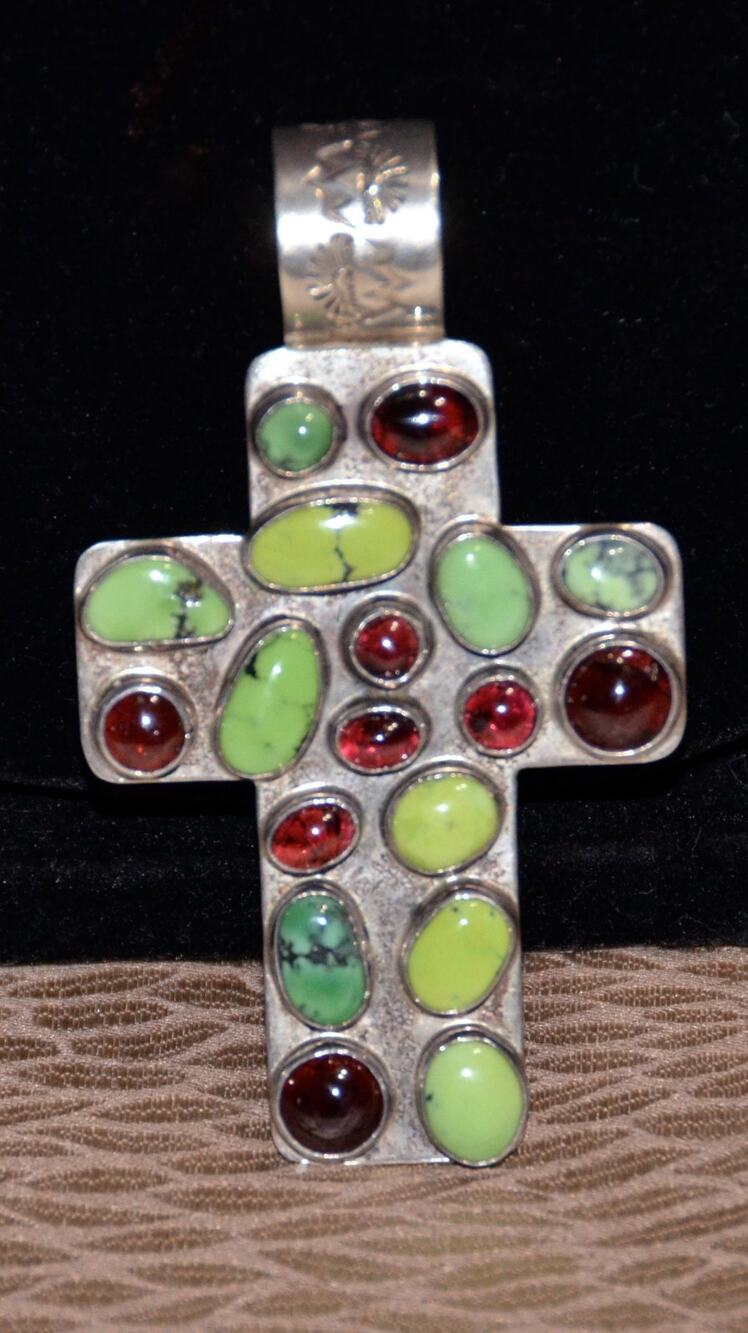 Vintage Native American Navajo NAKAI TURQUOISE & AMBER Pendant Cross Statement